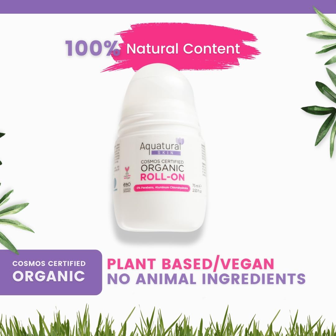 Skiennix Organic Deodorant Roll-On for Sensitive Skin - Natural Rose Vanilla, Long-Lasting 2.53 Fl Oz