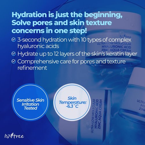IsNtree Ultra-Low Molecular Hyaluronic Acid Cream - Hydrating & Cooling Moisturizer | 80ml
