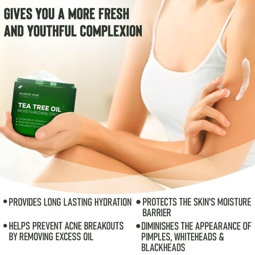 Majestic Pure Tea Tree Oil Moisturizing Cream - Nourishing Body, Foot & Face Lotion - Enriched with Ceramides & Vegan Collagen - Ideal for Dry & Oily Skin - 16 oz