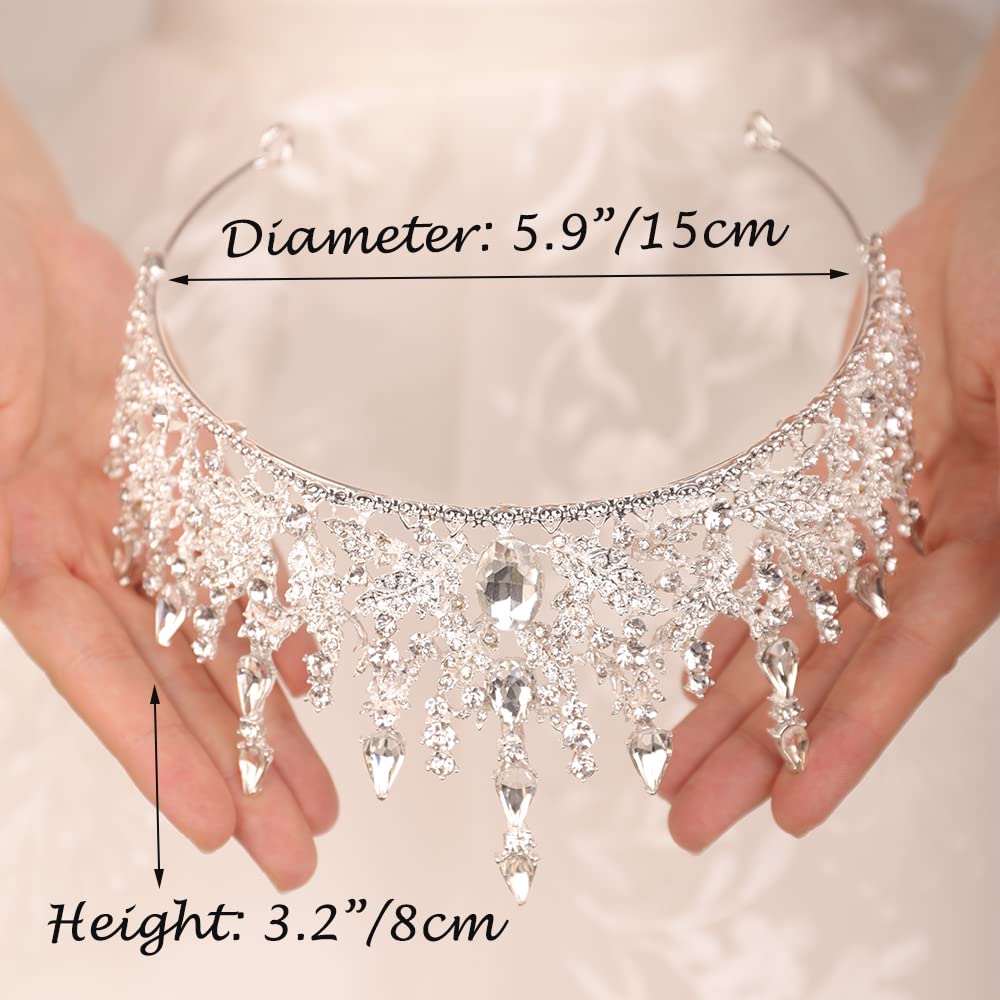 JWICOS Silver Tiara Crown for Women Bridal Wedding Headband Hair Accessories for Brides and Bridesmaid Crystal Rhinestone Hair Piece Tiara for Birthday Prom Pageant Costume Party Wedding (Silver)