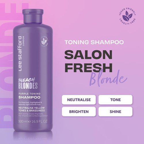 Lee Stafford Purple Toning Shampoo - Best Toner for Bleach Blonde, Neutralizes Brassiness, 16.9 Fl Oz