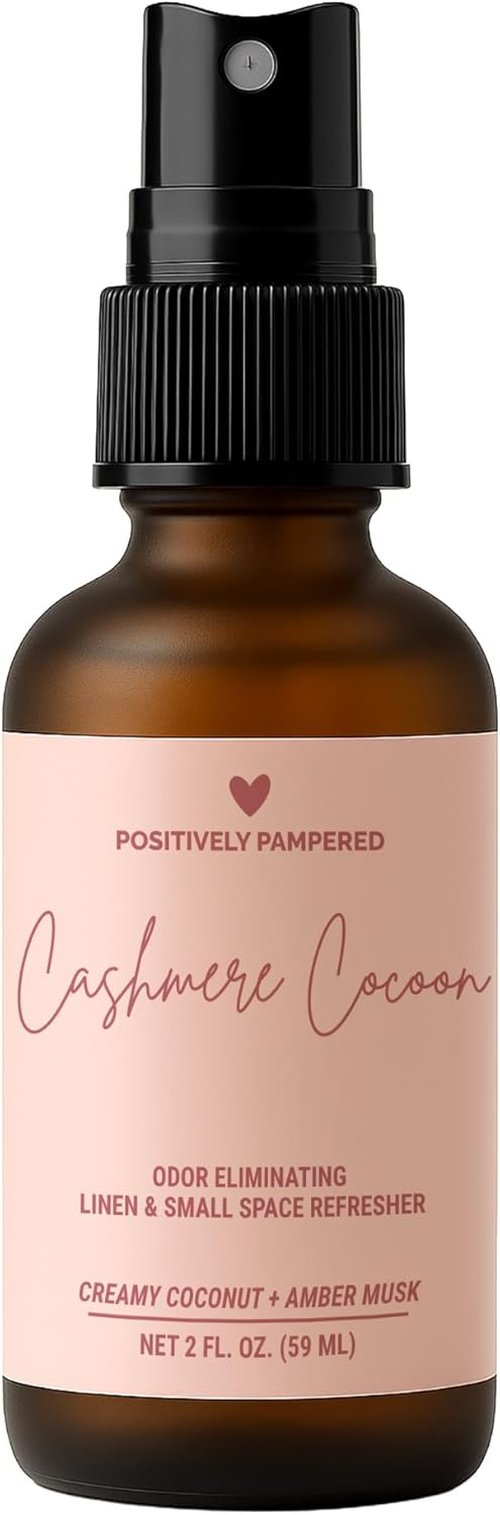Cashmere Cocoon Luxury Air & Linen Freshener Spray - Creamy Coconut & Amber Musk - Non-Toxic Odor Eliminator - 2 oz Travel Size