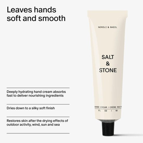 Salt & Stone Hand Cream - Hydrating & Nourishing Formula for Soft Skin | Neroli & Basil, 2 fl oz