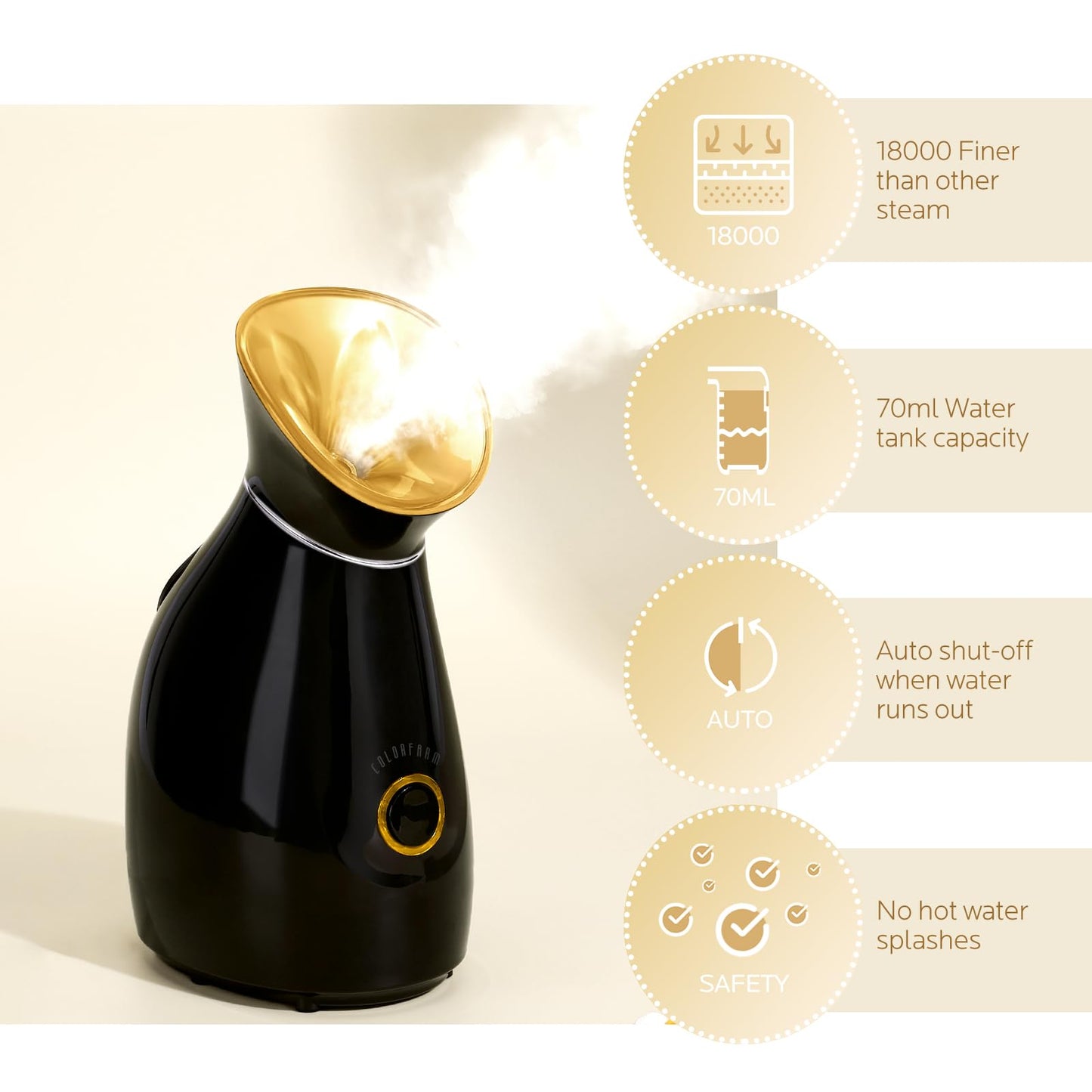 Colorfarm Facial Steamer Nano Ionic: Face Steamer Deep Cleaning Unclogs Pores - Humidifier Hot Mist Home Sauna Spa for Women Men Sinuses Moisturizing