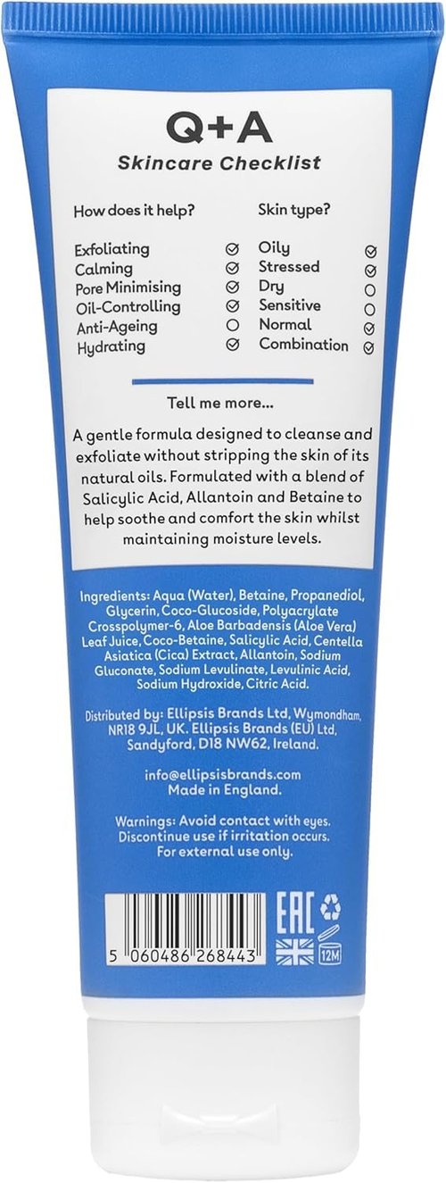 Q+A Salicylic Acid Daily Cleanser - Exfoliating Face Wash for Clear Skin & Breakout Control, 125ml