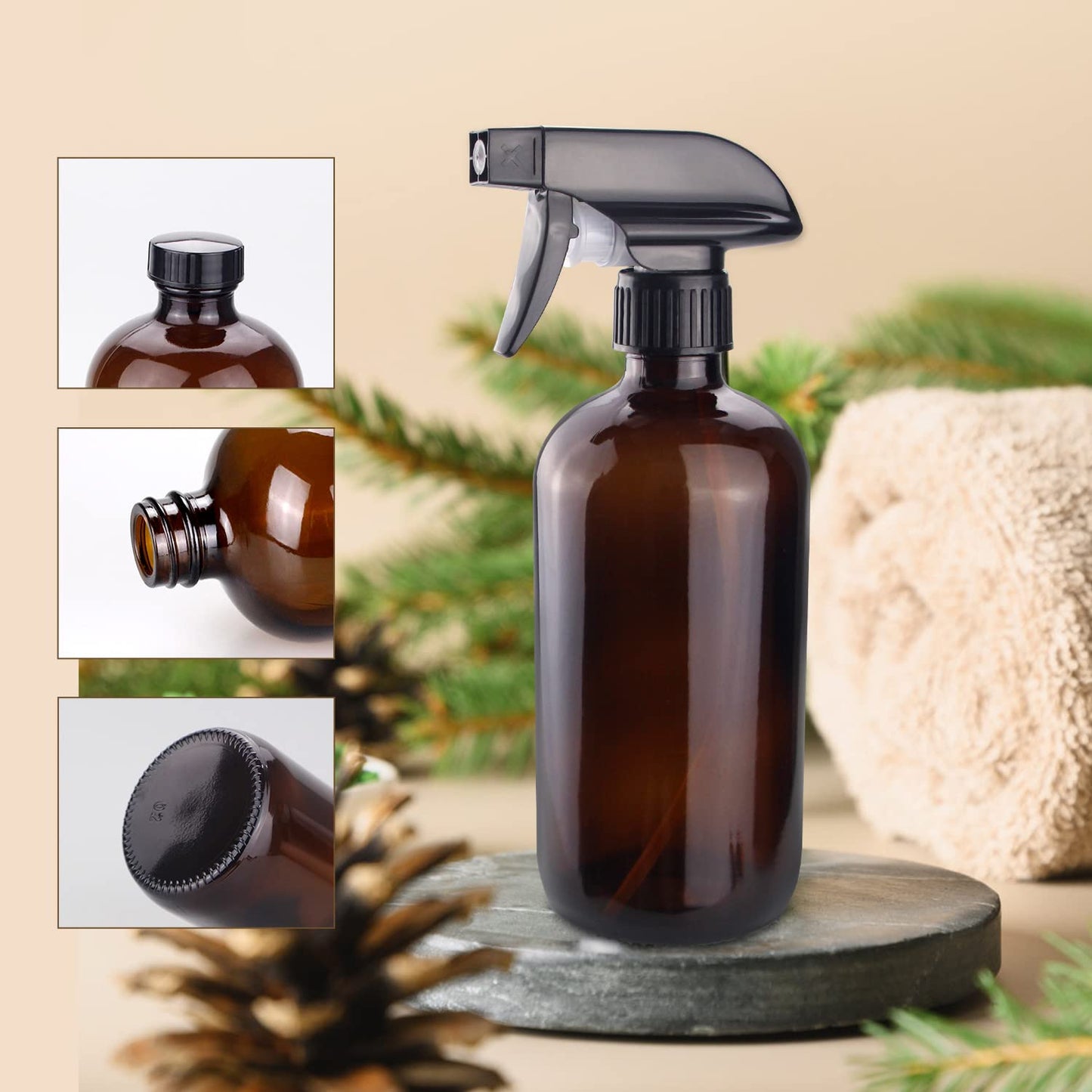 Wedama Amber Glass Spray Bottles - 16 oz Refillable Spray Bottle for Cleaning & Essential Oils | Adjustable Nozzles