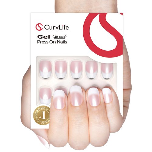 Curvlife Soft Gel Press on Nails Gel Fake Nails, French Style Design Full Cover False Nails for Women Reusable Nail Kit with Nail Glue Adhesive Tabs Nail File
