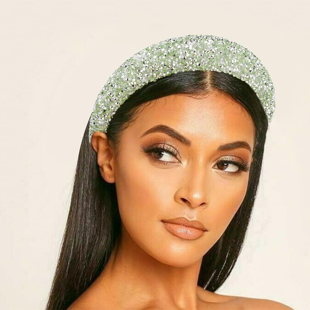 AHONEY 2 Pack Rhinestone Headband Women Girls Thick Padded Headband, Sequin Beaded Pearls Head Band Glitter Cute Headband Birthday Prom Christmas Hair Accessories For Women Girls (Green&Red)