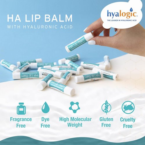 Hyalogic HA Lip Balm - Hyaluronic Acid & Organic, Natural Coconut Oil - Soothes Dry, Chapped Lips - Plumping, Moisturizing & Nourishing - Unflavored - Fragrance & Dye Free - 4.25g - 4 Sticks