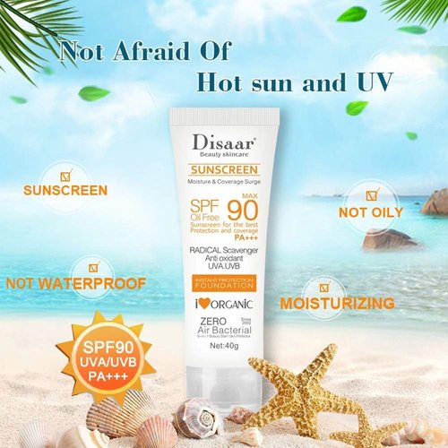 DISAAR BEAUTY Sunscreen SPF 90 - Oil-Free Sunblock with UVA/UVB Protection & Moisturizing Formula | 40g (1.41oz)