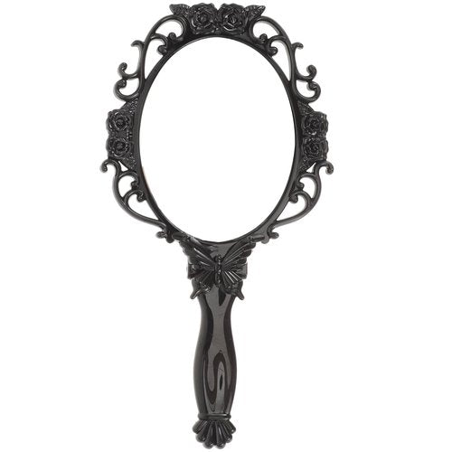 Angoily Retro Vanity Mirror Hand Mirror for Makeup Packet Mirrors Black Circle Mirror Portable Handheld Mirror Antique Mirror Folding Makeup Mirror Flowers Make up Plastic Travel, 23x12cm
