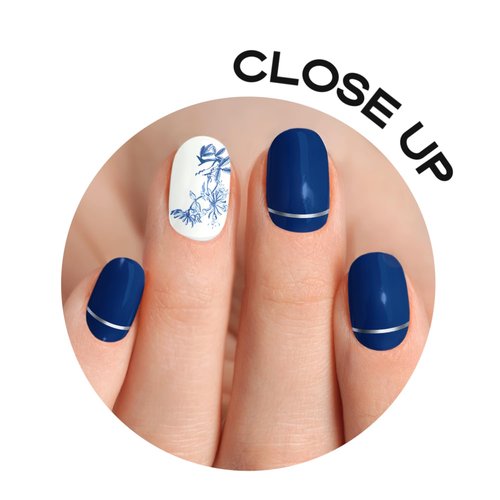 Adora Couture Semi Cured Gel Nail Strips with 30 Pieces, Salon Quality Nail Wraps for Women, Classic Blue Porcelain with White Glaze UV Gel Nail Stickers, UV Light Required, Porcelain