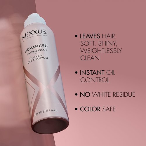 Nexxus Dry Shampoo, Travel-Size 3-Pack, Advanced Invisible Clean – Instant Oil Control for Soft, Shiny Hair Between Washes, Rose & Waterlily Scent, 1.15 Oz Ea