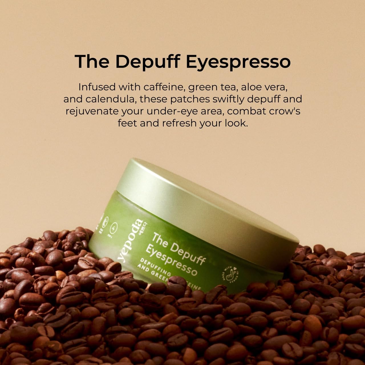 Yepoda Depuff Eyespresso Eye Patches - Caffeine & Green Tea Formula for Puffiness Relief | 60 Pcs / 90 g (3.17 OZ)