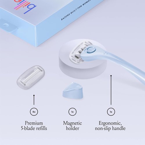 Billie Razors for Women Shave Kit - Women's Razor with 4 x 5-Blade Refills & Magnetic Holder | Cool Blue