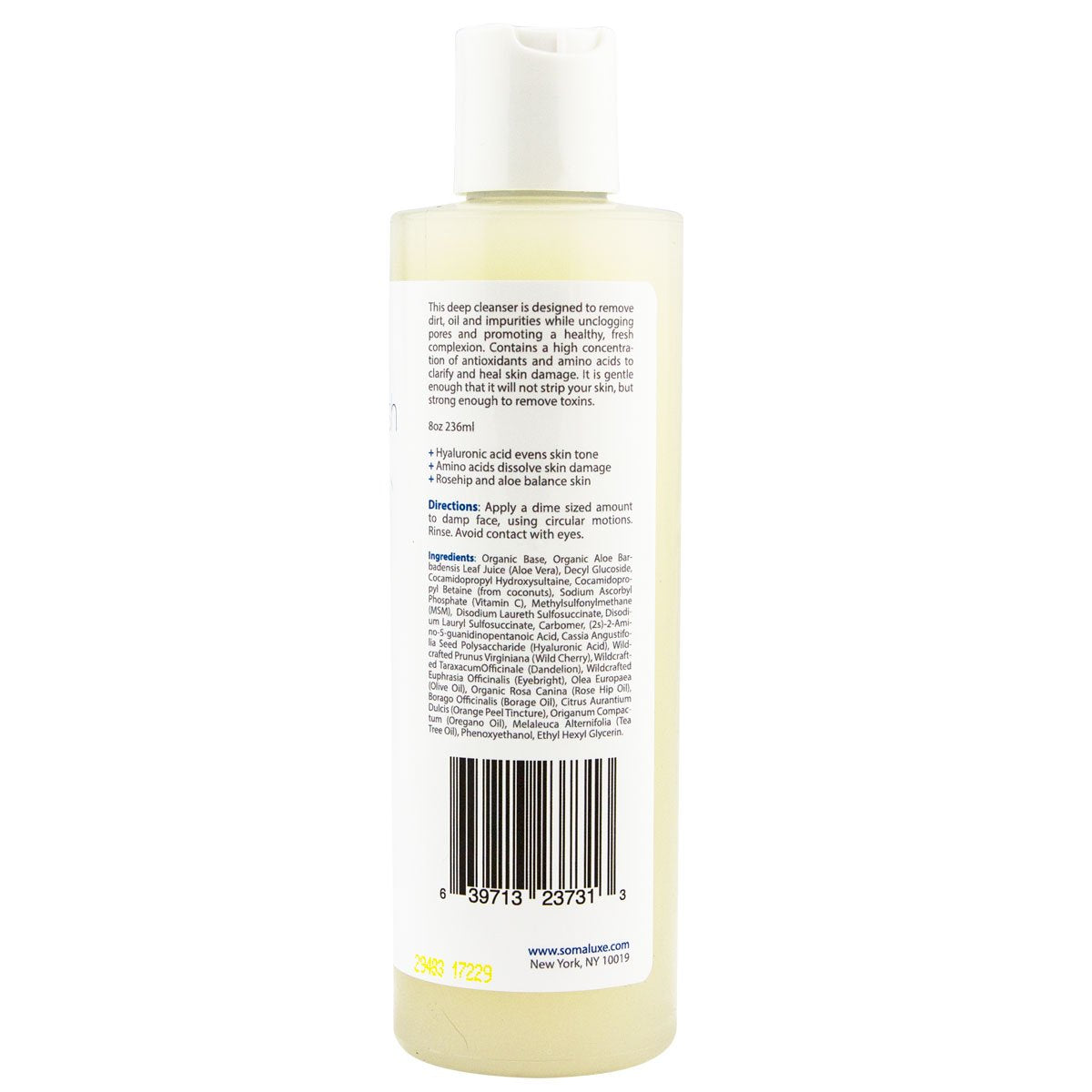 Somaluxe Hyaluronic Acid Face Wash - Anti-Aging Daily Cleanser with Vitamin C for All Skin Types, 8oz