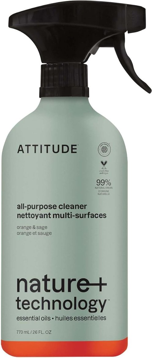 ATTITUDE All-Purpose Cleaner Spray - Plant-Based, EWG Verified, Streak-Free Formula | Sage & Orange, 26 Fl Oz