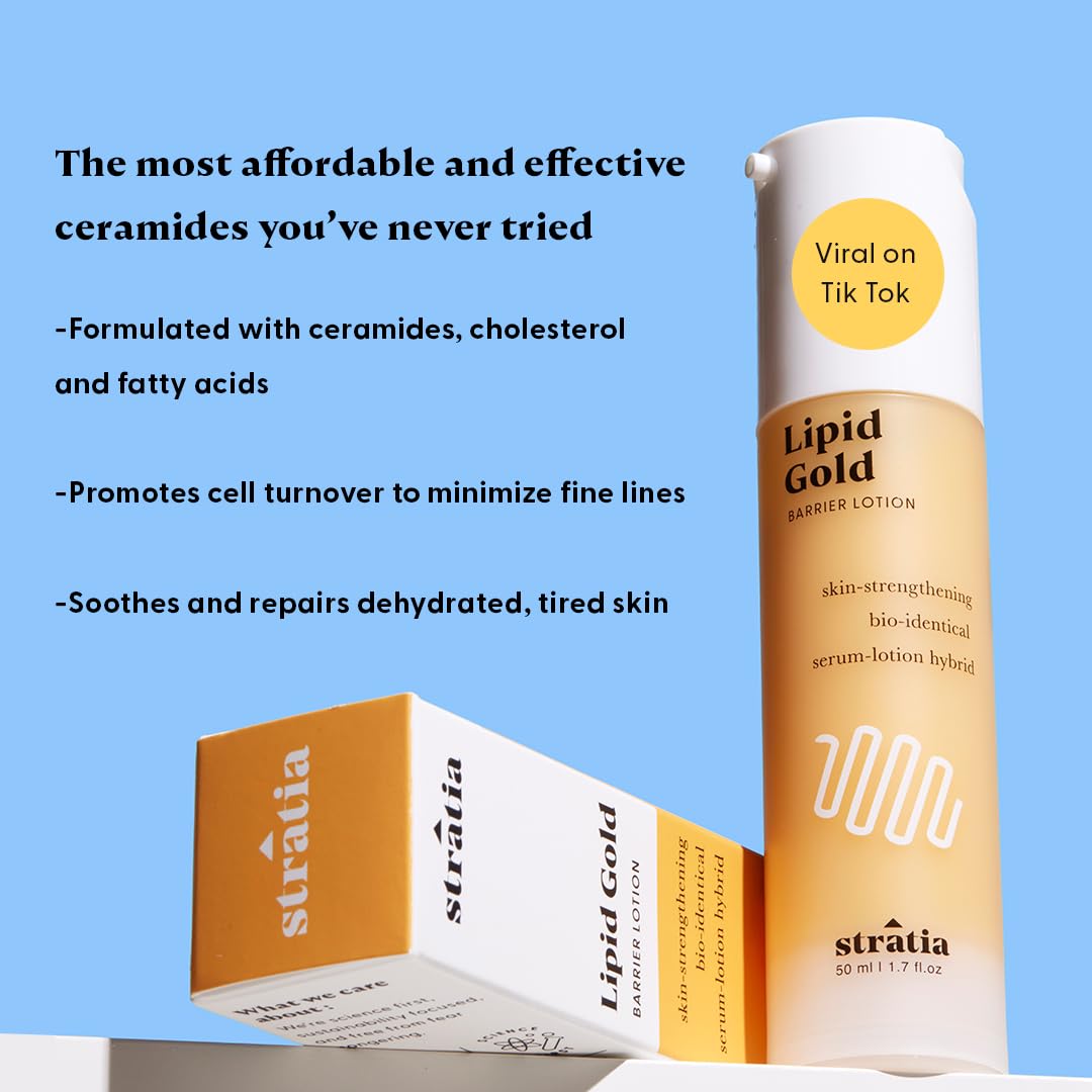 Stratia Lipid Gold Moisturizer - Skin-Strengthening Ceramide & Niacinamide Formula, 1.7 Fl Oz