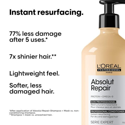 L'Oréal Professionnel Paris Absolut Repair Conditioner - Nourishing Protein Treatment for Dry, Damaged Hair | Restores Shine & Strength