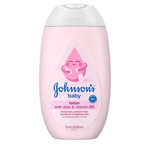 Johnson's Baby Lotion with Coconut Oil, Aloe Vera & Vitamin B5, 72 HR Hydration, Skin Moisturizer, Hypoallergenic, Newborn Safe, Protects From Dryness & Strengthens Skin, Baby Essentials, 13.6 fl. oz