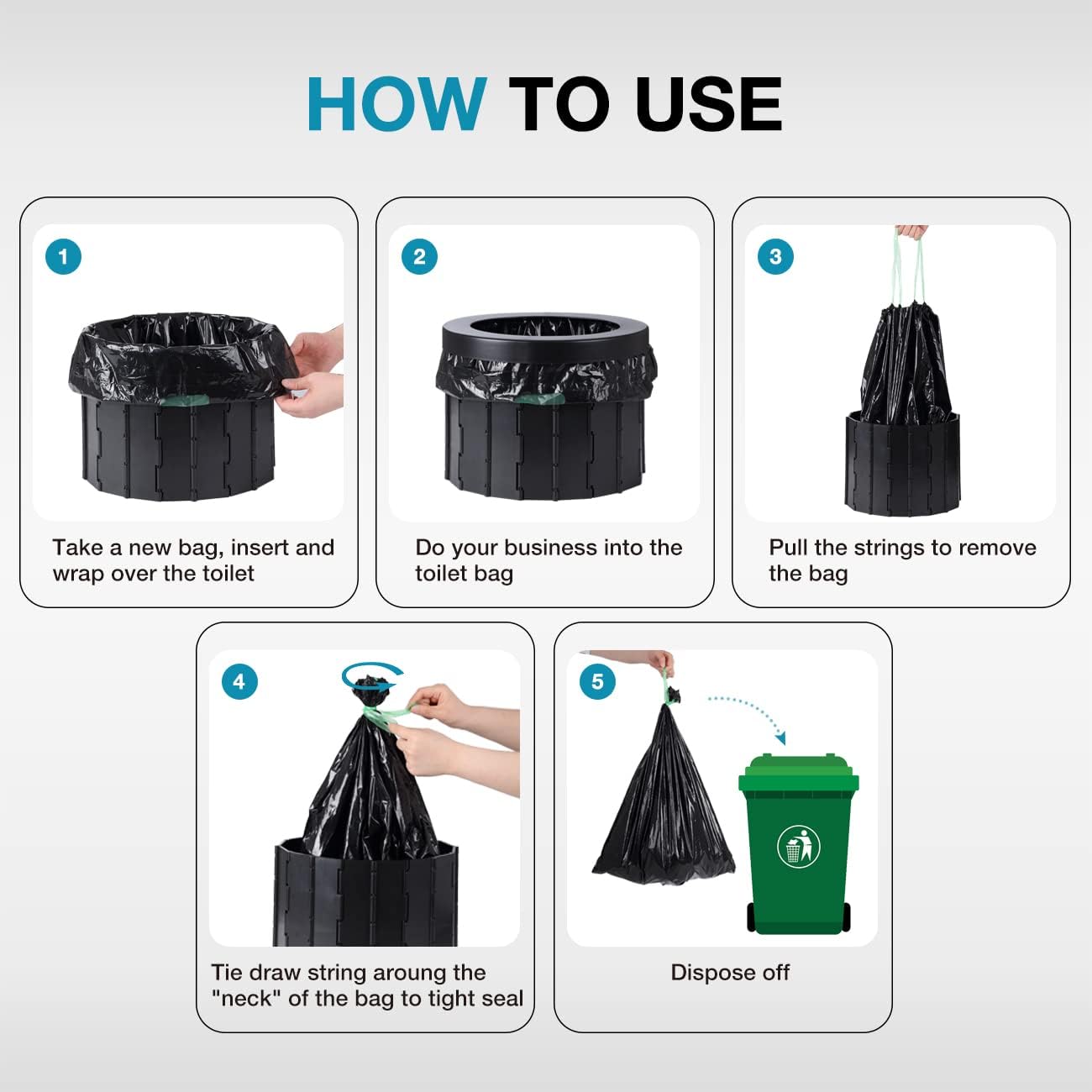 TRIPTIPS Portable Toilet Bags - Leak-Proof 8 Gallon Waste Bags for Camping, Hiking & Travel