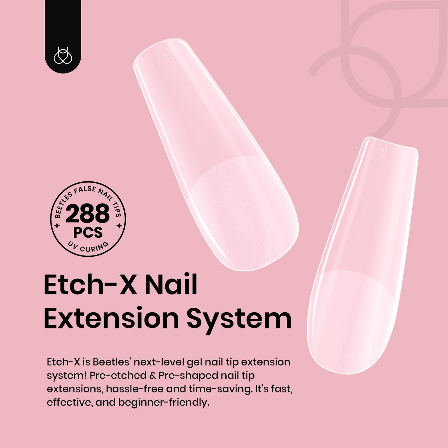 Beetles Gel Nail Tips Long Square 12 Sizes, 288Pcs Pre Shaped Half Matte Press On Nails Gelly Tips False Nails for Gel Nail Art Nail Extensions Acrylic Nails Gift