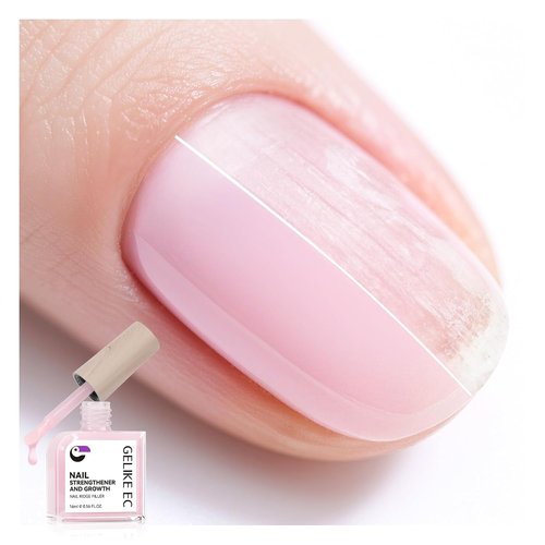 Gelike Nail Strengthener & Growth Polish - Milky Pink Protein & Vitamin Enriched Quick Dry Hardener | 16ml Vegan Formula for Brittle Nails