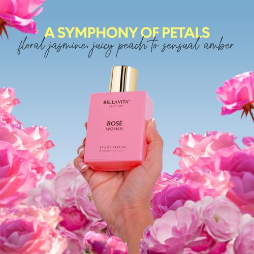 Bellavita Luxury Rose Eau de Parfum - 100 ml | Fresh Floral Peach & Jasmine | Long-Lasting Women's Fragrance