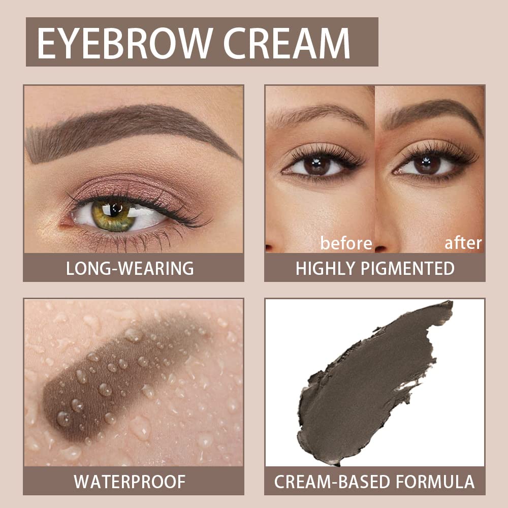 Skiennix Eyebrow Powder Pomade Gel Kit - Medium Brown Tint with Dual-Ended Brush & Stencil Set