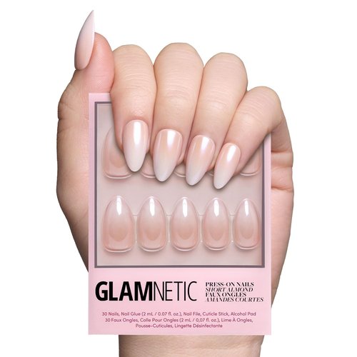 Glamnetic Press On Nails - Fiancéd | Short Almond Fake Nails with a Nude Ombré and Glossy, Glazed Finish, Salon Quality | 15 Sizes - 30 Nail Kit with Glue