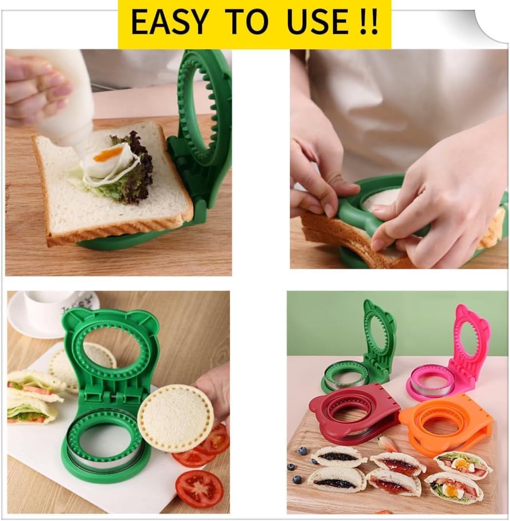 Uncrustable Sandwich Maker - Circle Shape 3.7 Inch Cutter & Sealer for Kids Lunchboxes | Green
