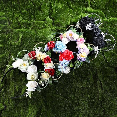 VISSTREE Handmade LED Light Up Flower Mouse Ear Headband - Black, for Women's Themed Parks, Weddings and Birthday Hair Accessories