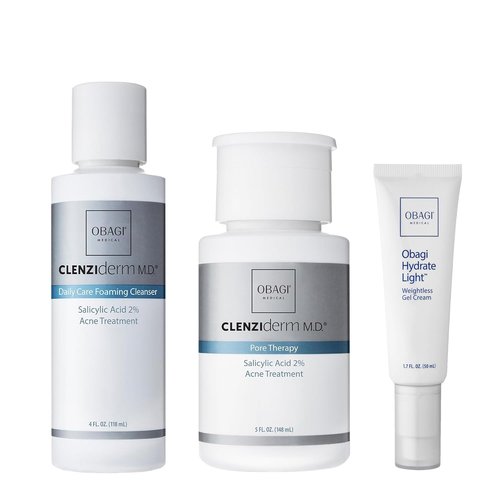 Obagi Medical Acne Treatment Bundle - Foaming Cleanser, Pore Therapy Toner & Hydrate Gel-Cream | Exfoliate & Unclog Pores with 2% Salicylic Acid