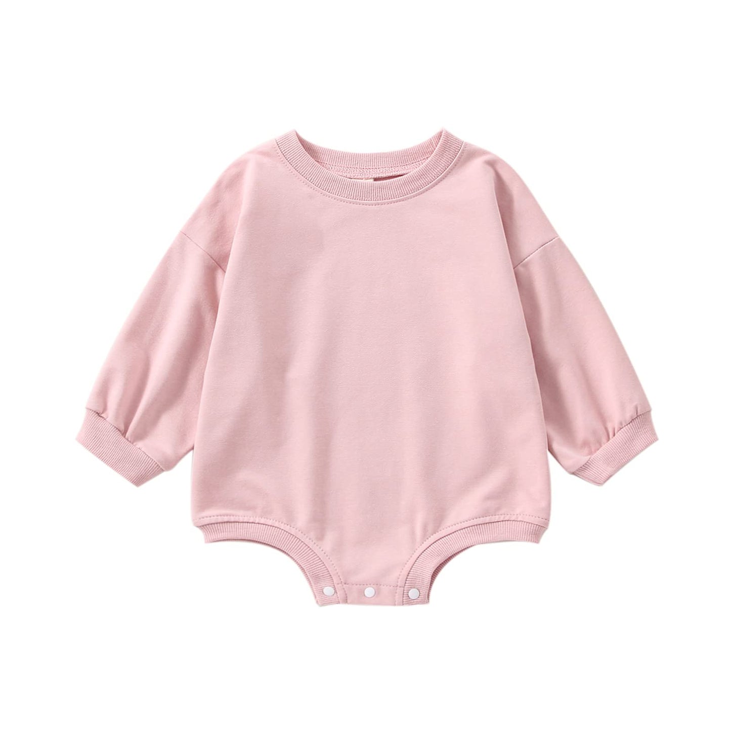 DOSYZTO Baby Girl Boy Sweatshirt Romper Outfit Solid Color Long Sleeve Round Neck Jumpsuit Infant Bodysuit Top (Solid Pink Romper,12-18 Months)