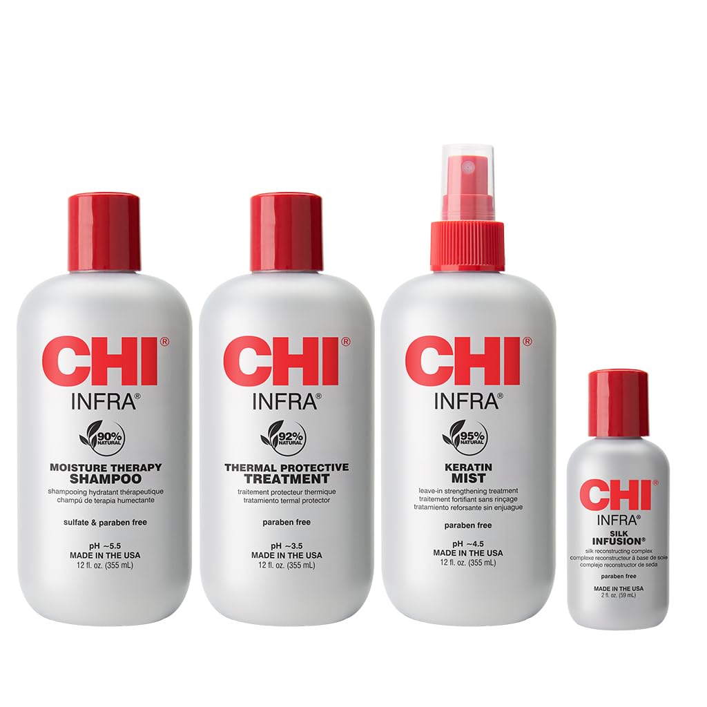 CHI Home Stylist Kit - 12 Oz Infra Shampoo, Treatment & Keratin Mist | Sulfate-Free & Cruelty-Free