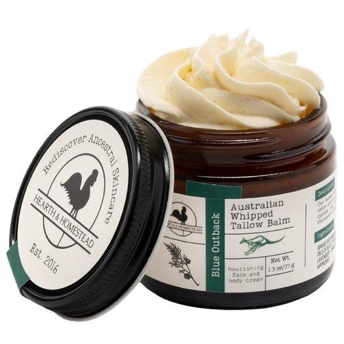Hearth and Homestead Handmade Blue Outback Tallow Balm - Emu, Jojoba, Sandalwood, Blue Cypress | 1.3 oz