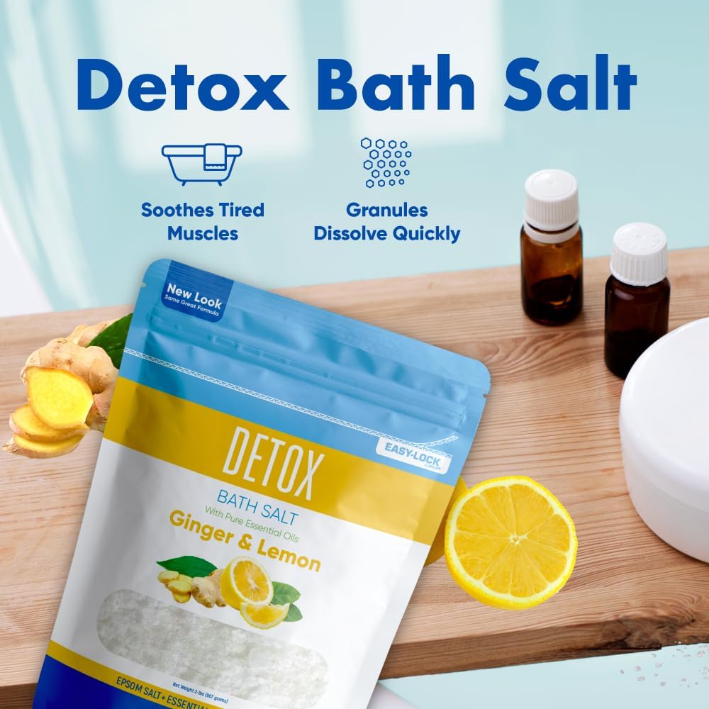 Skiennix Detox Bath Salt - 32 Ounces of USP Grade Epsom Salt with Ginger & Lemon Oils | Vitamin C Infused