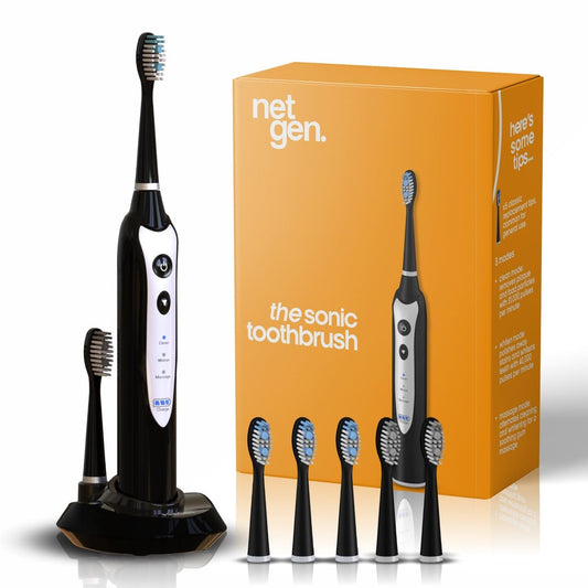 Sonic Electric Toothbrush - Rechargeable Power Brush with 5 Heads & Travel Case | Black, 3 Modes, Soft Bristles