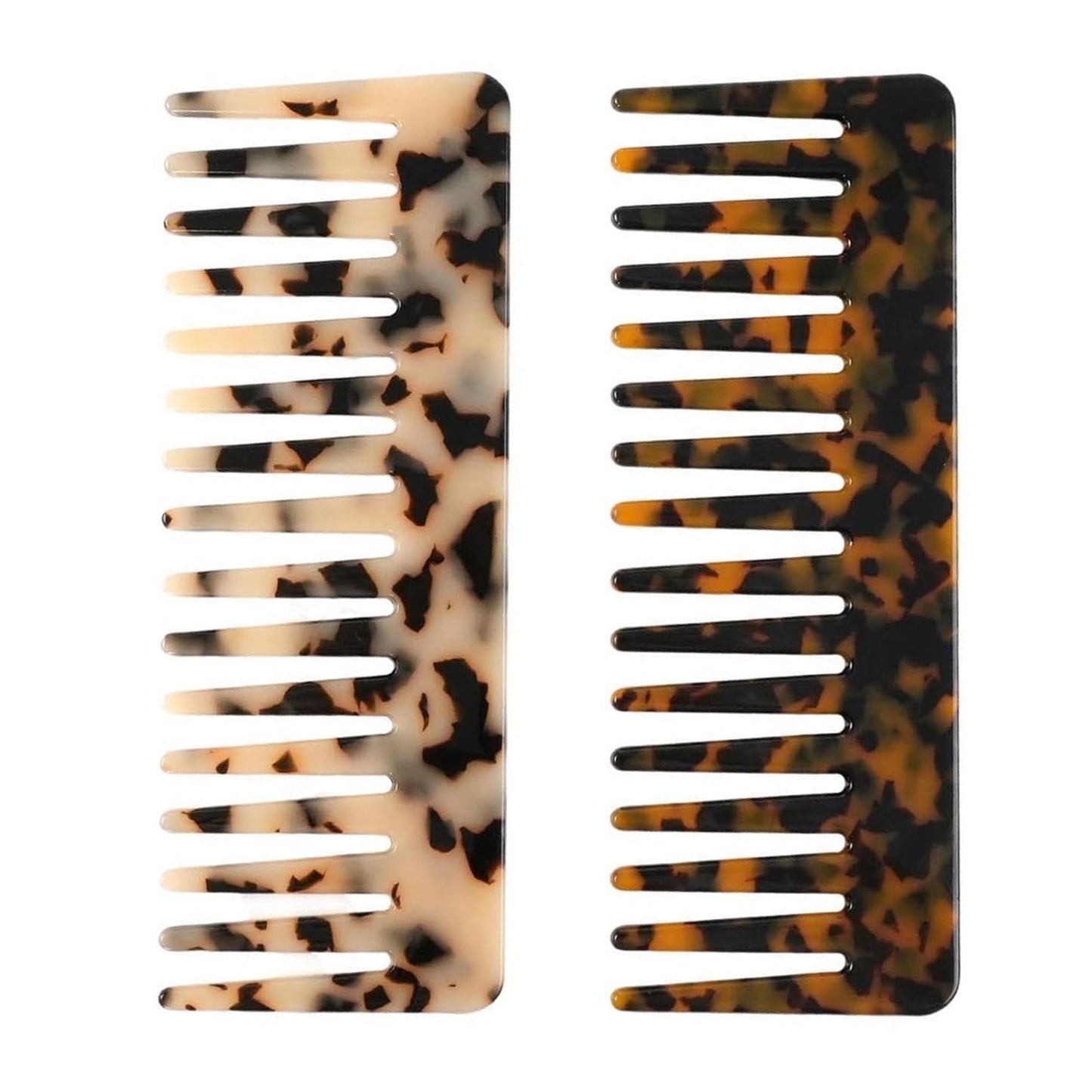 Skiennix Large Hair Detangling Comb - Wide Tooth Cellulose Combs for Thick Curly Hair | 2 Pack (Tortoise Shell, Ivory)