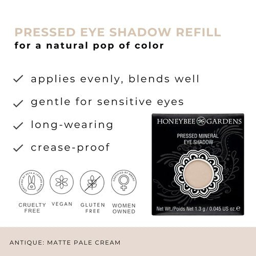 Honeybee Gardens Pressed Powder Eyeshadow Refill - Antique Matte Pale Cream Bisque, Long-Wearing Mineral Formula