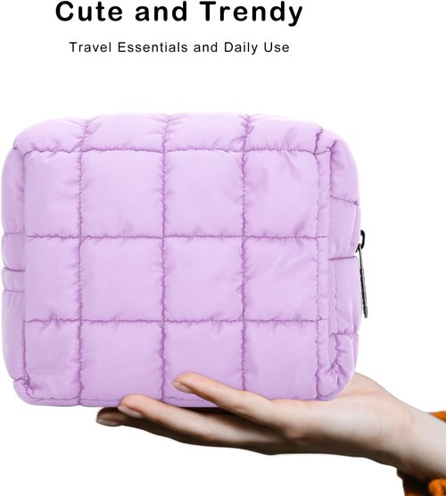 E-Tree Makeup Bag - Quilted Cosmetic Pouch for Women | Travel Toiletry Organizer (Purple)