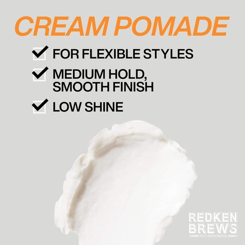 Redken Brews Cream Pomade For Men - Medium Hold & Natural Finish | Ideal For All Hair Types