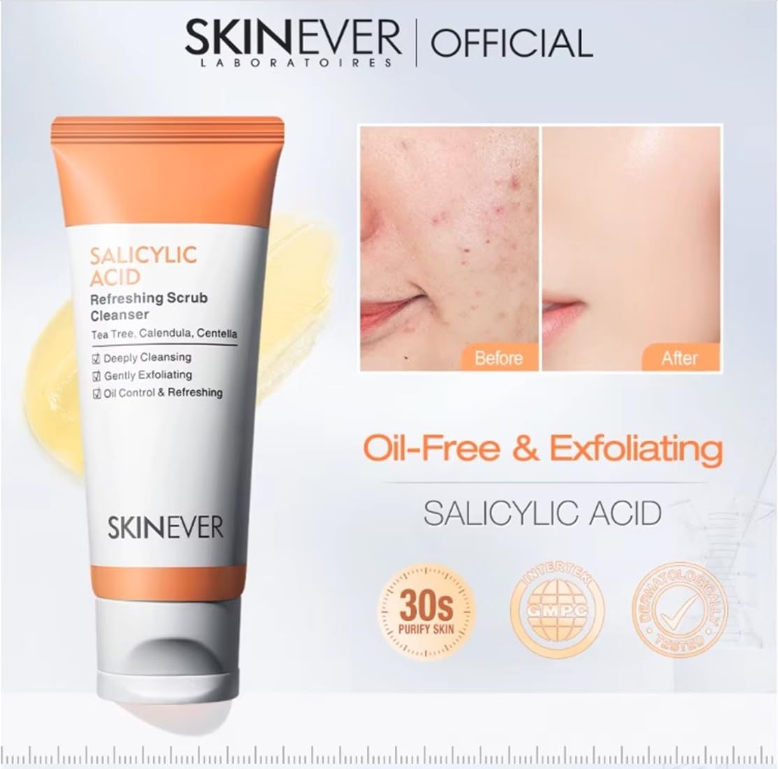SKINEVER Salicylic Acid Face Exfoliating Scrub - Deep Cleanse & Smooth Skin Texture | 75 ML
