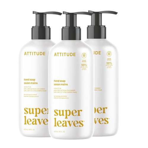 ATTITUDE Liquid Hand Soap - EWG Verified, Plant-Based & Vegan - Earl Grey & Fresh Cucumber, 16 Fl Oz (Pack of 3)