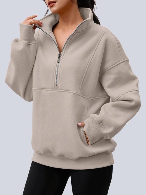 AUTOMET Women's Oversized Quarter Zip Sweatshirt - Cozy Fleece Pullover Hoodie for Fall | Stylish Mock Neck
