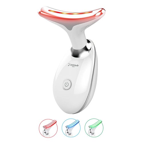 LED Face and Neck Massager – LiftLab 3-in-1 Beauty Sculptor with Red, Blue and Green Light Modes – At-Home Skincare Tool with Vibration Massage and Improved Battery