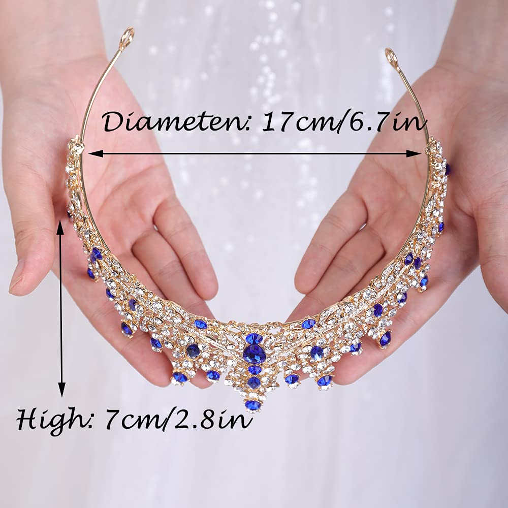 Lerjiaoor Bridal Hair Accessories Tiara for Women and Girls Shining Gemstone Crowns at Wedding Pageant Party (Blue)