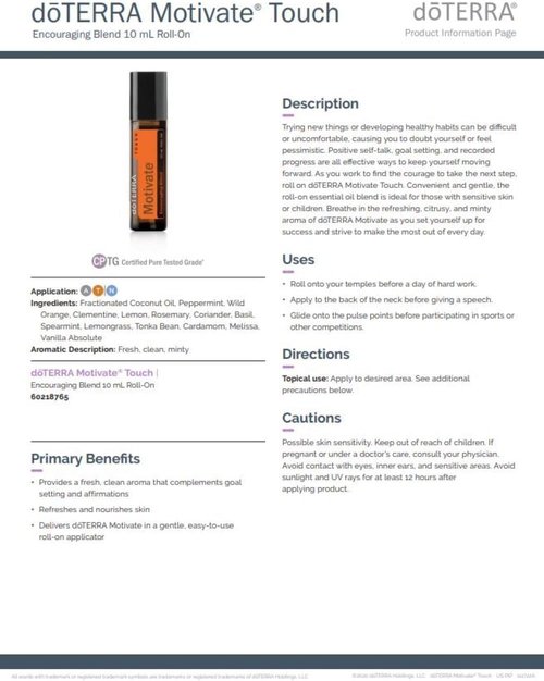 doTERRA Motivate Touch Essential Oil | Uplifting Aroma for Energy & Focus - 10ml Roll-On