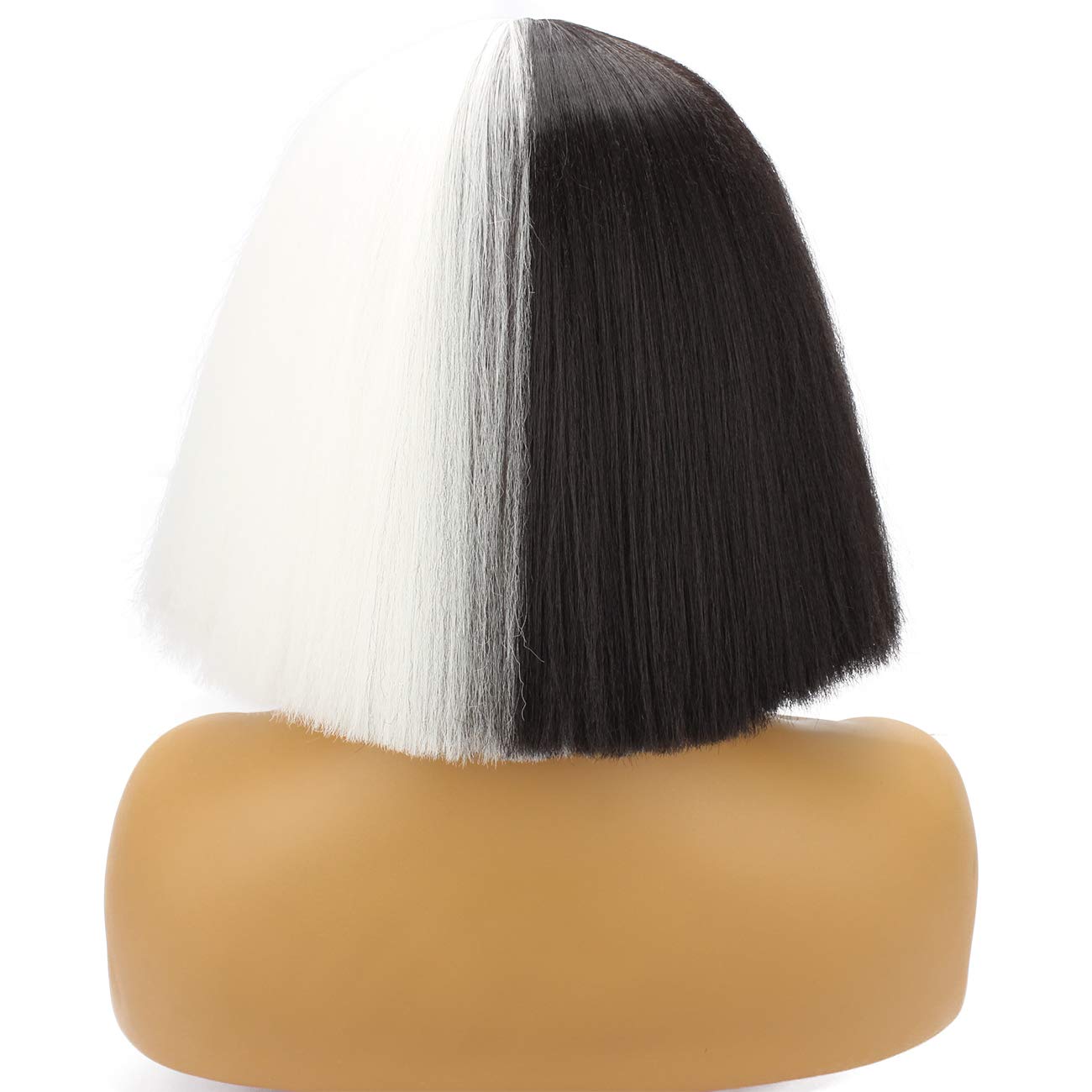 WeKen Halloween Wig Women Short Bob Kinky Straight Full Bangs Synthetic Black and White