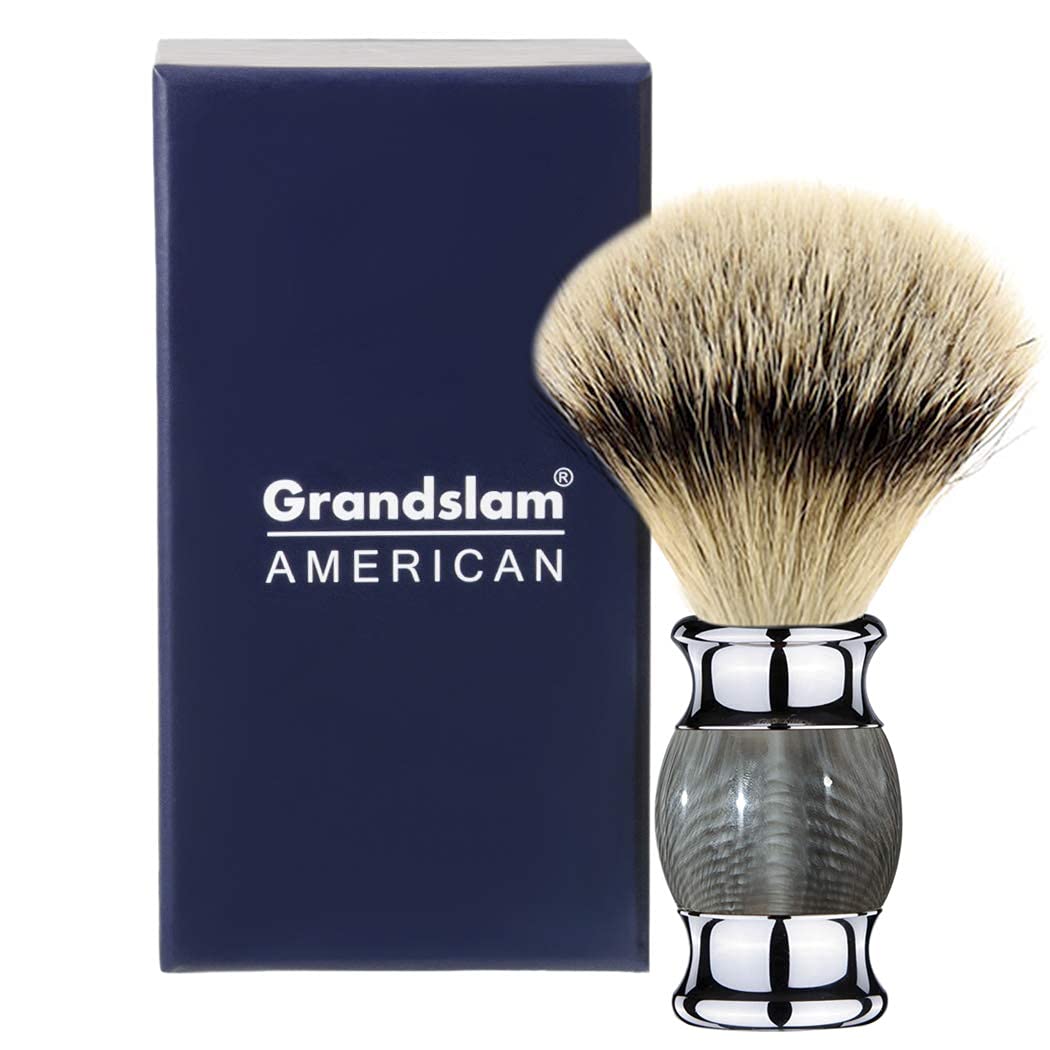 Grandslam Finest Badger Shaving Brush with Resin Handle- Engineered for the Best Shave of Your Life (Gray)